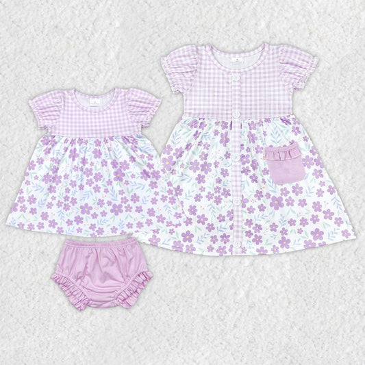 Baby Girl Short Sleeves Purple Flower Sibling Set