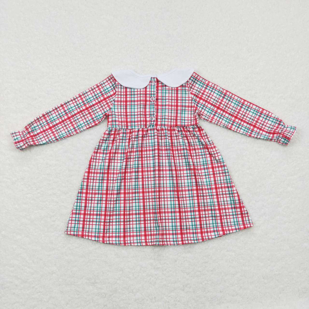 GLD0470 Baby Girl Embroidery Long Sleeves Christmas Floral Plaid Dress