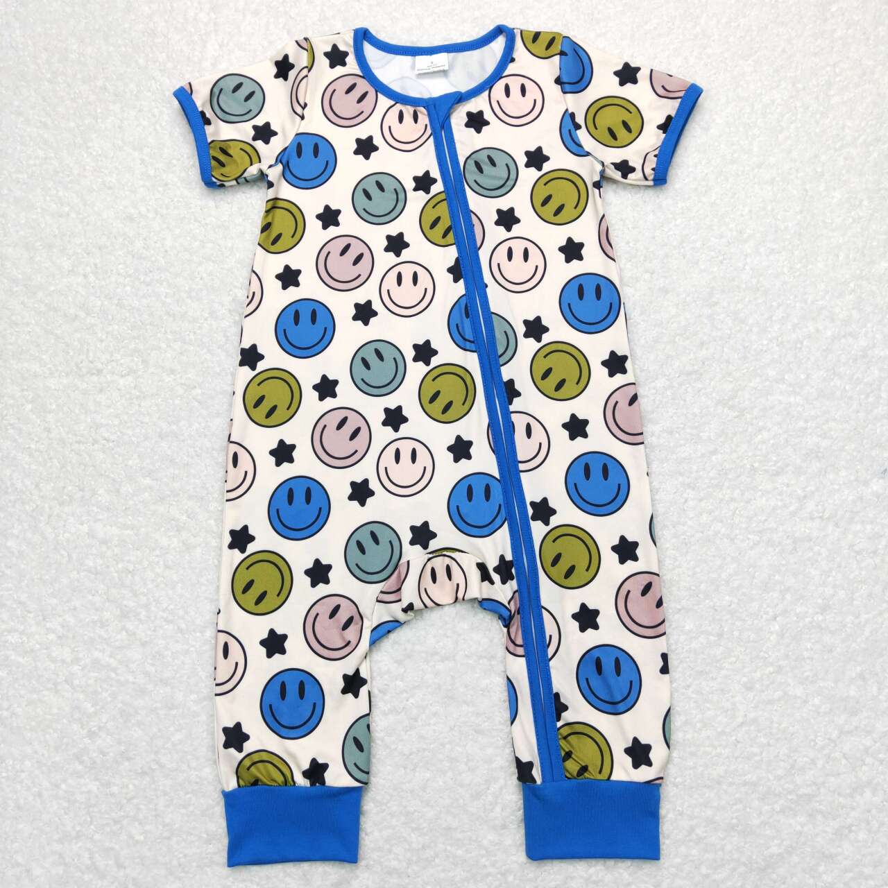 Baby Boy Short Sleeves Smile Stars Zipper One Piece Romper