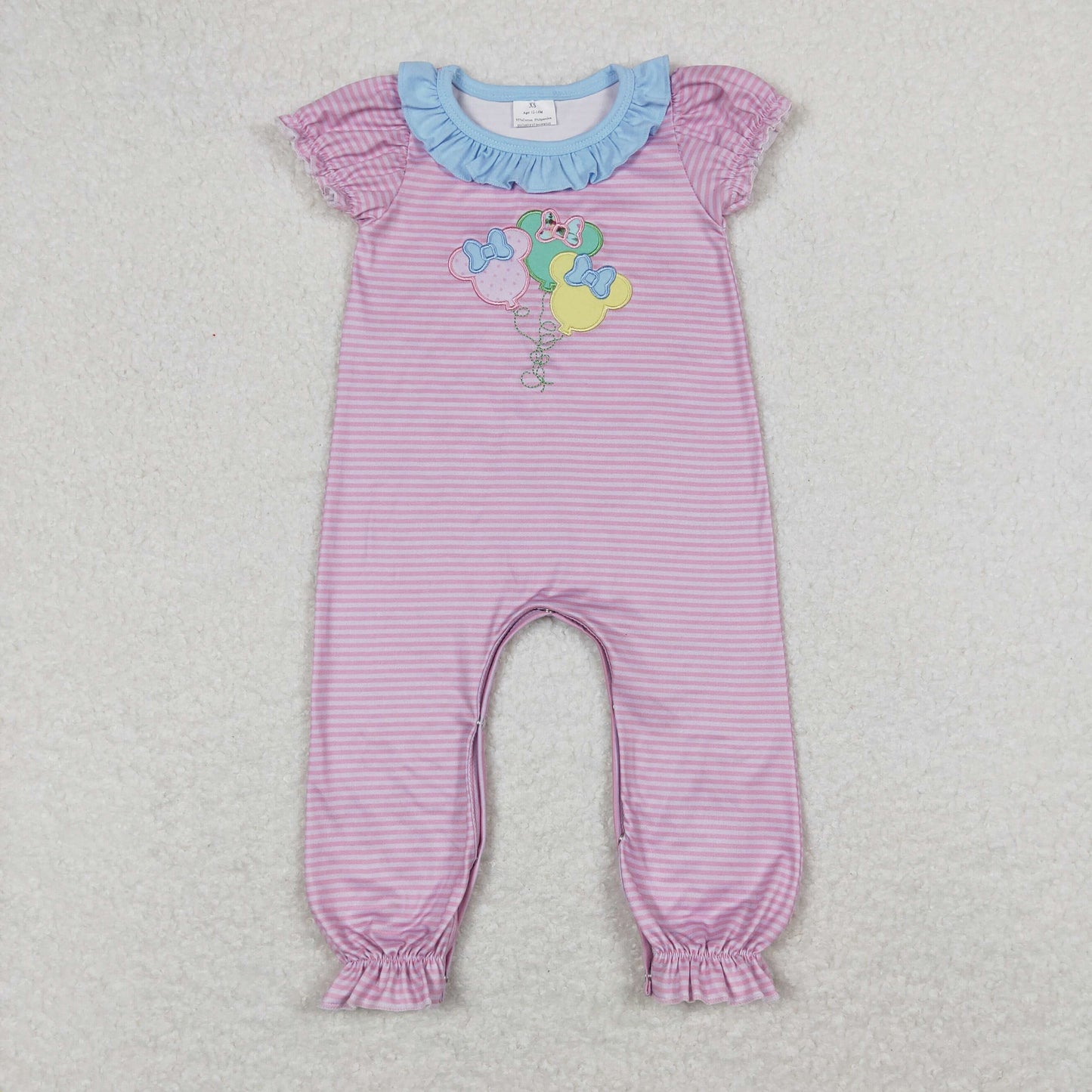 Baby Girl Purple Stripes Mouse Embroidery One Piece Summer Romper