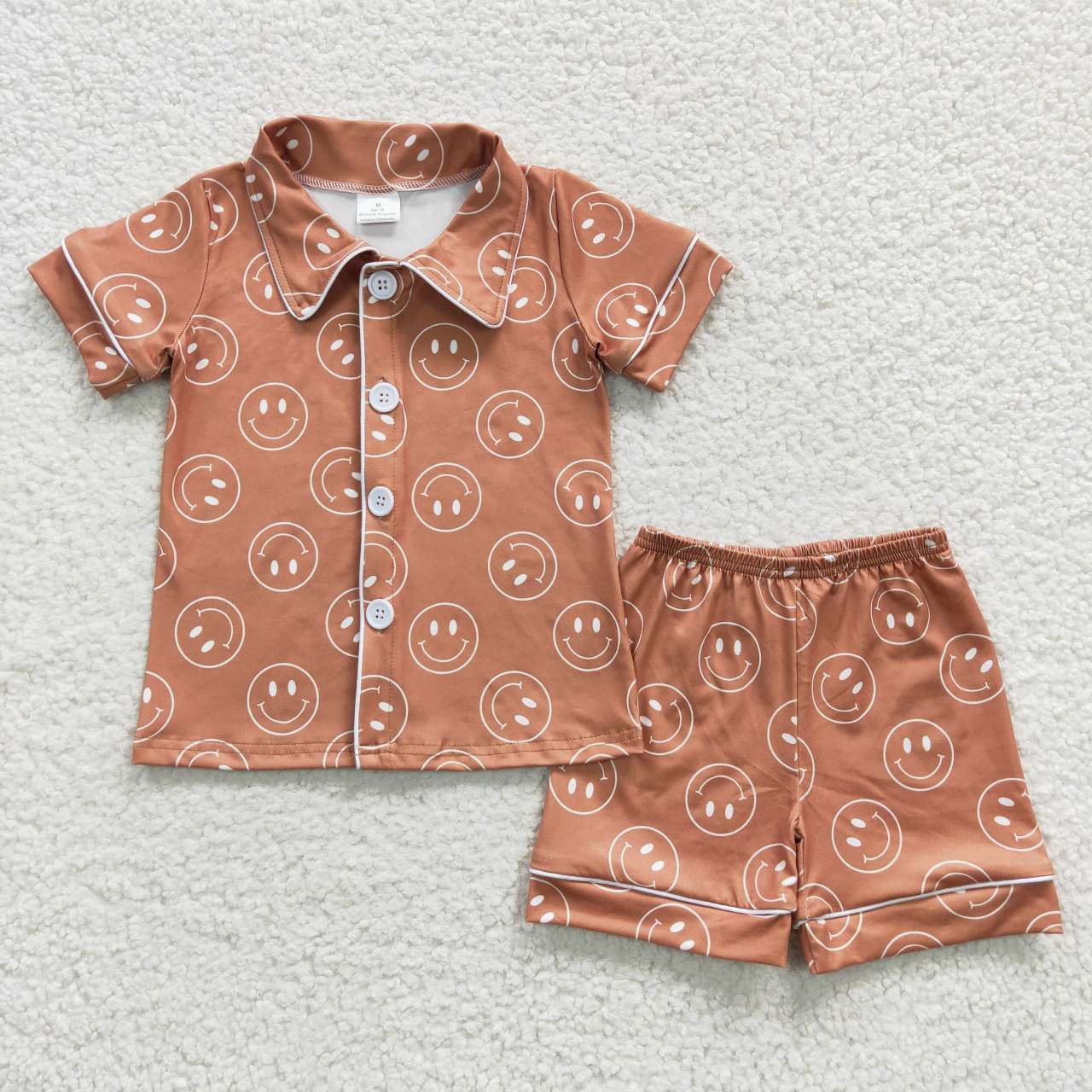 BSSO0274 Baby Kids Short Sleeves Smile Cardigan Shorts Summer Pajamas Outfit