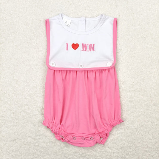 Baby Girl Sleeveless Embroidery I Love Mom Pink One Piece Romper