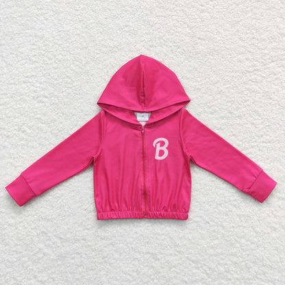 GT0330 Baby Kids Pink Long Sleeves Zip Hoodie Doll Cardigan Tops