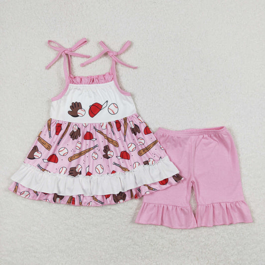 Baby Girl Sleeveless Baseball Tunic Pink Shorts Set