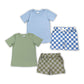 Baby Boy Toddler Short Sleeves Cotton Shirt Checked Pockets Shorts Sibling Set RTS