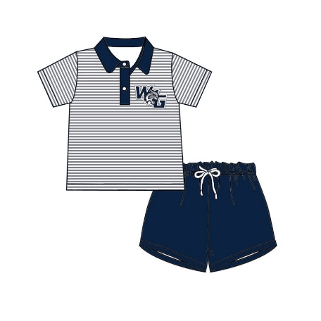 kids boy stripes short sleeves shirt navy blue shorts team set