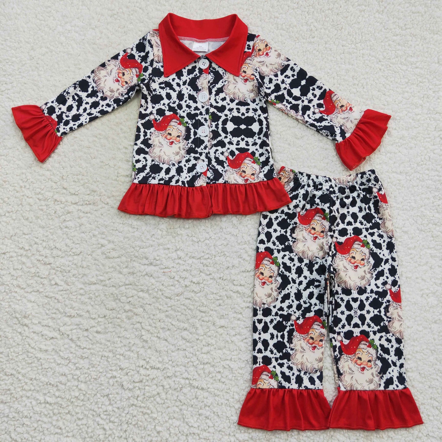 GLP0458 Christmas Santa Baby Girl Long Sleeves Button Up Cardigan Pants Western Print Outfit Pajamas