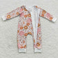 LR0460 Baby Girl Floral Long Sleeves Zipper One Piece Romper