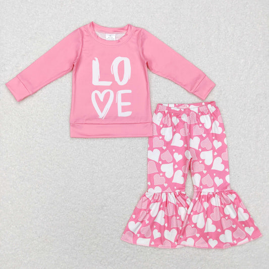 GLP0867 Baby Girl Love Shirt Hearts Bell Pants Valentine's Pink Set