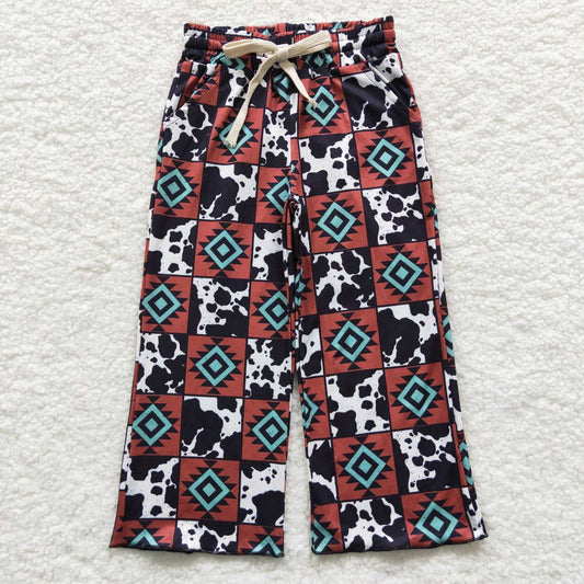 P0140 Western Baby Girl Checkered Cow Print Pants