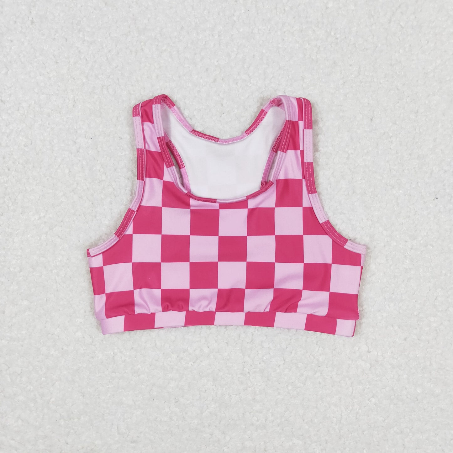 Baby Girl Racer Crop Tops Shorts Pink Checkered Set