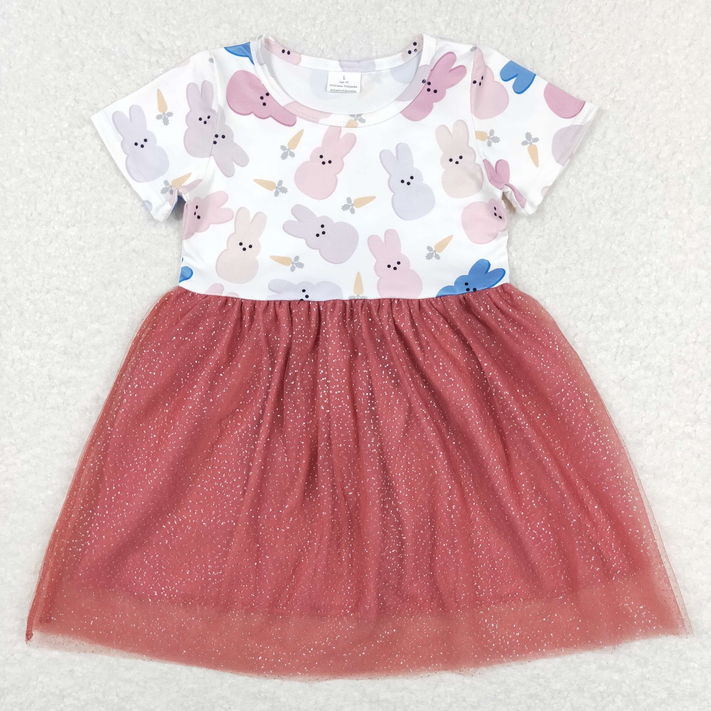 GSD0604 Baby Girl Easter Short Sleeves Rabbit Tulle Dress