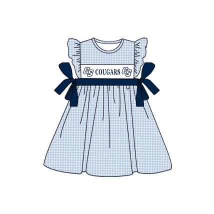 baby girl checkered flutter sleeves team bows dress