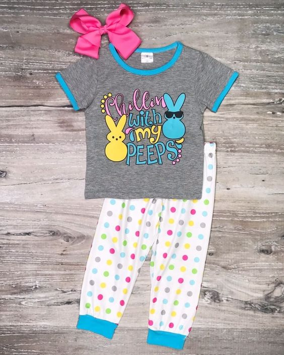 Moq 3 Pre-order BSPO0268 Baby Kids Short Sleeves Easter Rabbit Shirt Pants Set