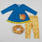 GLP0720 Baby Girl Thanksgiving Long Sleeves Embroidery turkey Tunic Floral Pants Outfit