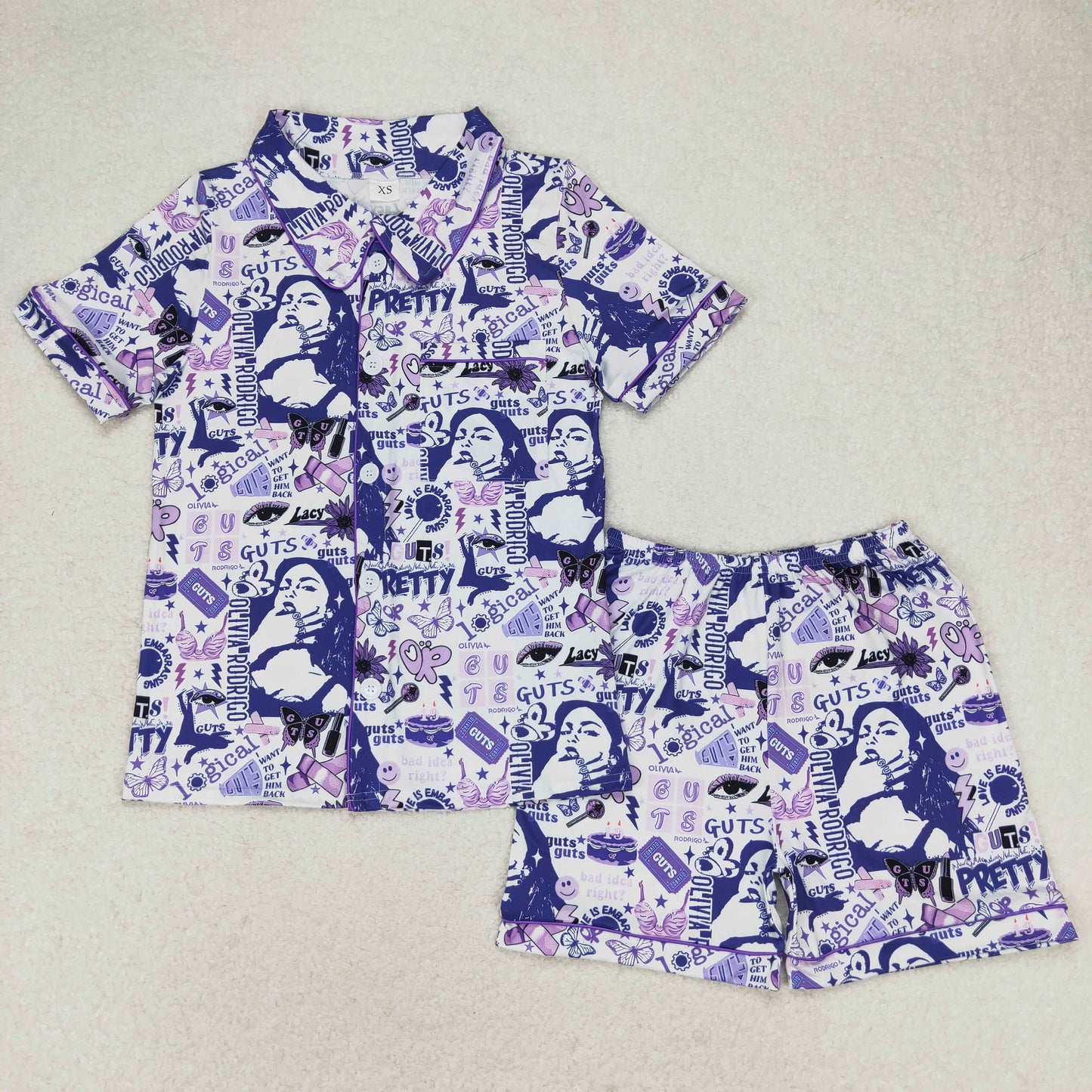 Adult Women Short Sleeves Singer Tops Shorts Purple Pajamas