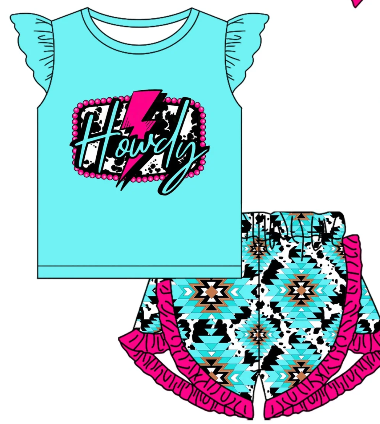 Baby Girl Short Sleeves Western Howdy Aztec Sibling Set ( Moq 5 Each Style ) 3.6