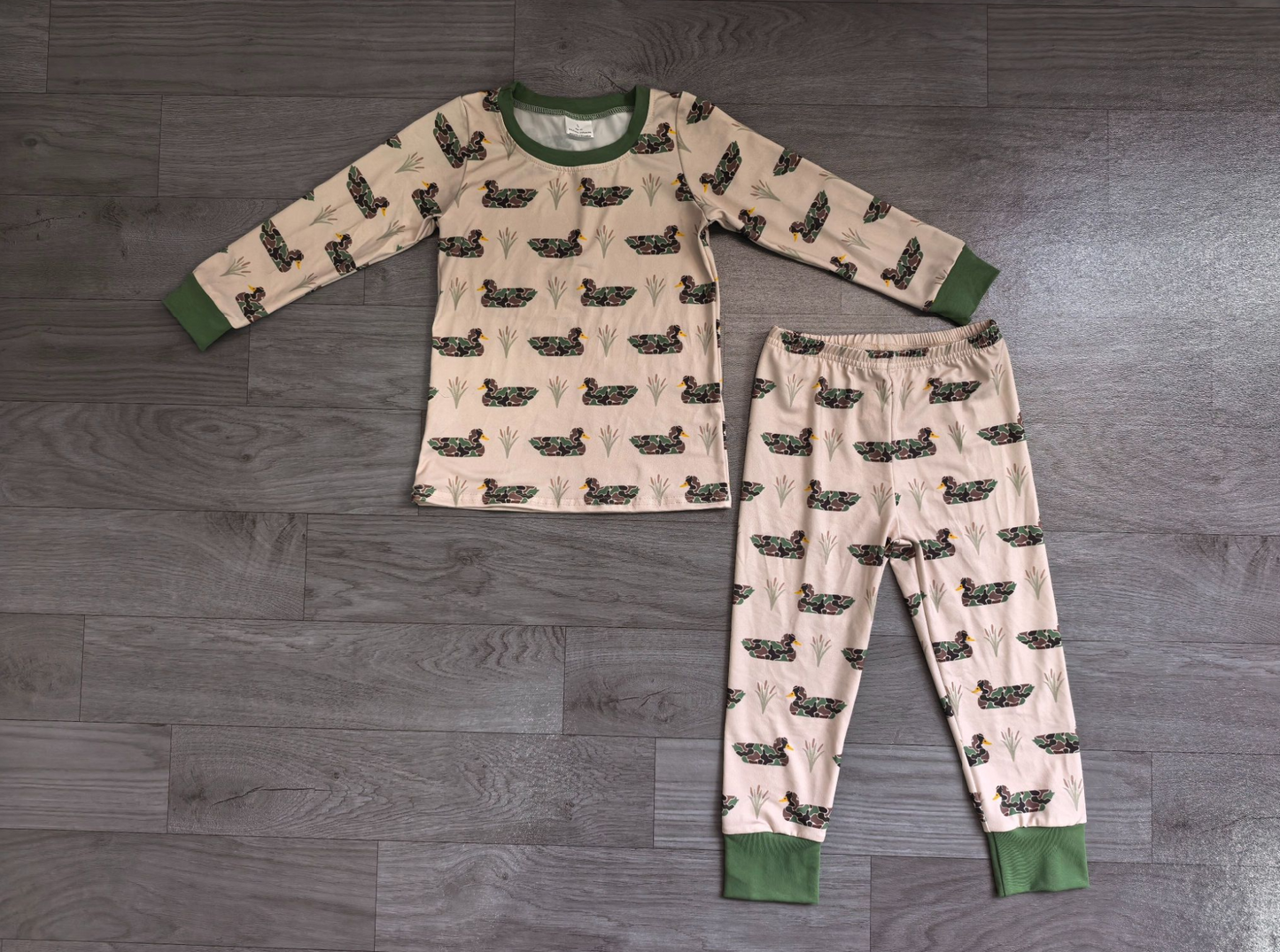 ( No moq ) Preorder Baby Boys Kids Long Sleeves Camo Ducks Shirt Pants Pajamas Set Clothes