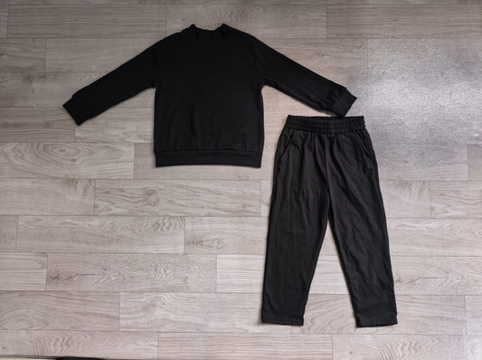 ( No moq ) Preorder Baby Girl Kids Long Sleeves Black Shirt Pockets Pants Cotton Set Clothes