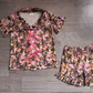 Baby Girls Kids Pink Bows Buttons Shirt Leaves Ruffle Shorts Hunting Pajamas Set RTS