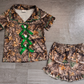 Baby Girls Kids Green Bows Buttons Shirt Camo Ruffle Shorts Hunting Pajamas Set RTS