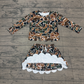 ( No moq ) Preorder Baby Girls Kids Long Sleeves Shirt Scallop Pockets Skirt Shorts Brown Camo Set Clothes