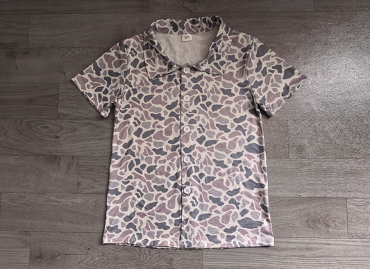 ( No moq ) Preorder Adult Men Short Sleeves Grey Camo Buttons Cardigan Shirt Tops