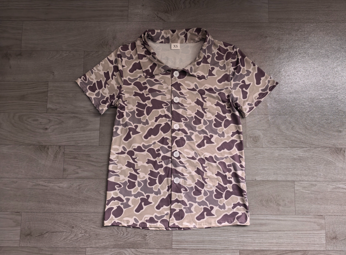 ( No moq ) Preorder Adult Men Short Sleeves Dark Grey Camo Buttons Cardigan Shirt Tops
