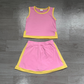 ( No moq ) Preorder Baby Girls Kids Sleeveless Shirt Skirt Shorts Cotton Pink Set Clothes