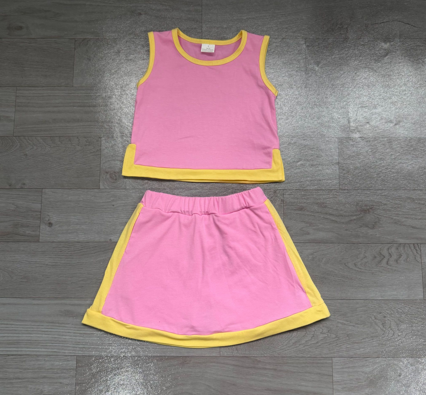 ( No moq ) Preorder Baby Girls Kids Sleeveless Shirt Skirt Shorts Cotton Pink Set Clothes