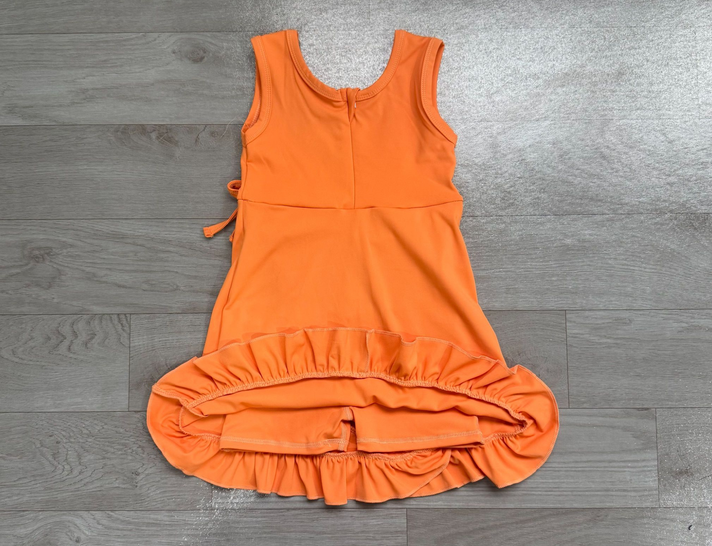 ( No moq ) Preorder Baby Girls Kids Sleeveless Orange Scallop Yoga Active Knee Length Dress