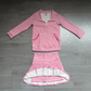( No moq ) Preorder Baby Girls Kids Long Sleeves Pink Stripes Zipper Shirt Skirt Shorts Set Yoga Active Clothes