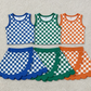 Sibling Baby Girls Kids Sleeveless Checked Shirts Scallop Skirts Shorts Yoga Active Sets Clothes RTS