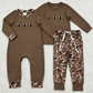 Sibling Baby Boys Kids Long Sleeves Embroidery turkey Romper Set Thanksgiving Camo Clothes RTS