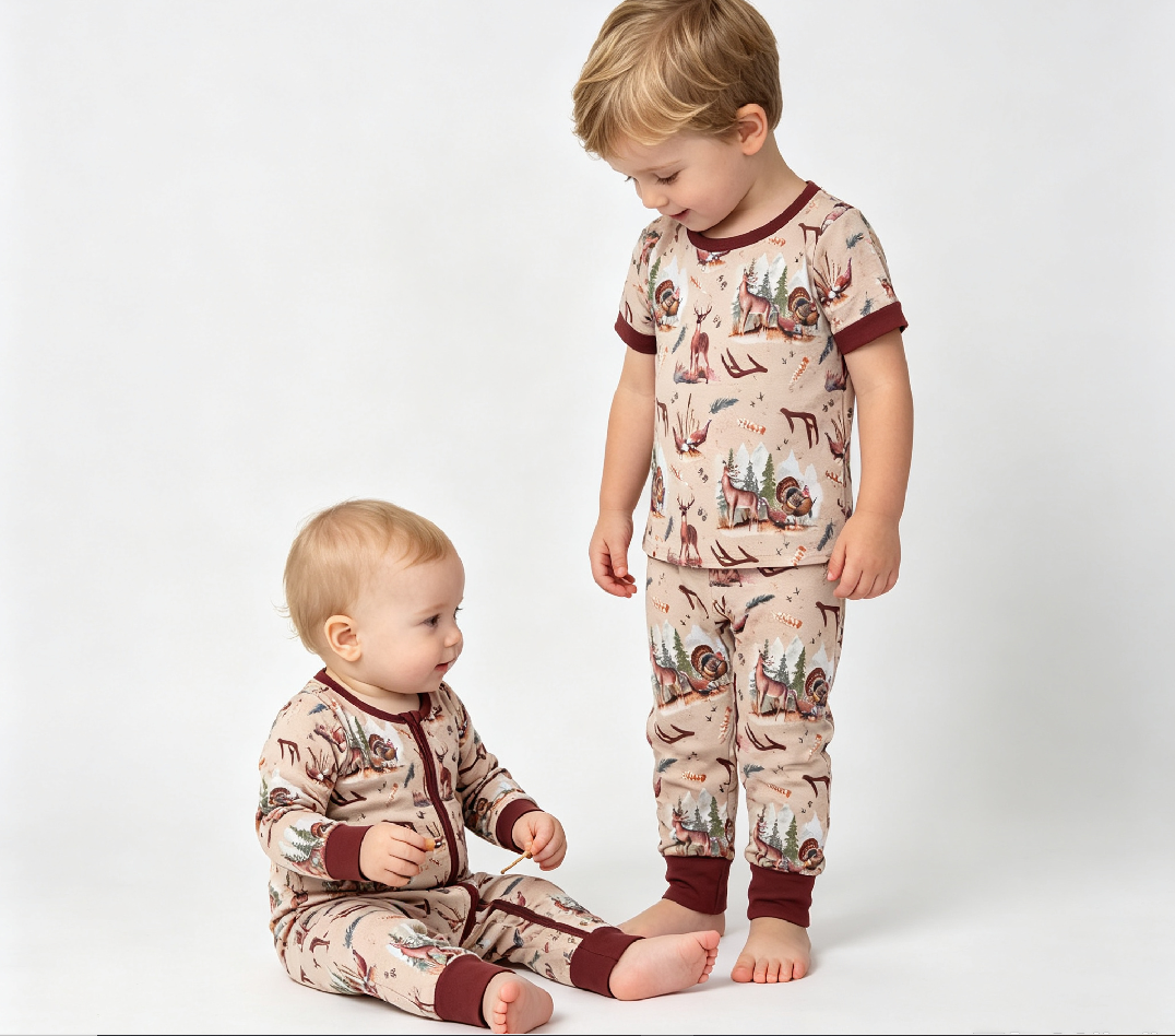 Sibling Baby Boys Kids Short Sleeves Deer turkey Romper Set Hunting Clothes RTS
