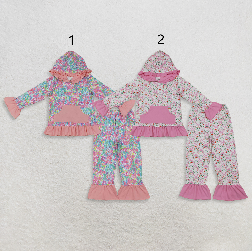 Sibling Baby Girls Kids Long Sleeves Pockets Hoodie Shirts Flower Pants Sets Clothes RTS