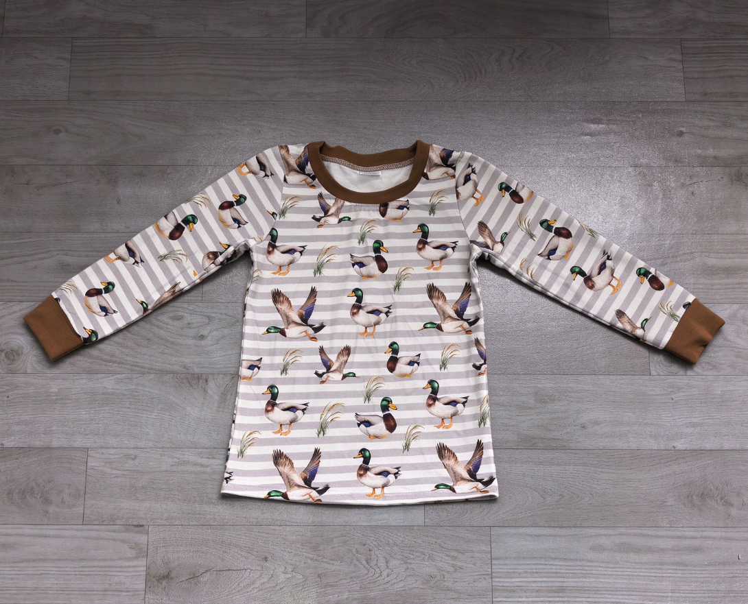 ( No moq ) Preorder Baby Boys Kids Long Sleeves Ducks Stripes Shirt Pullover Tops
