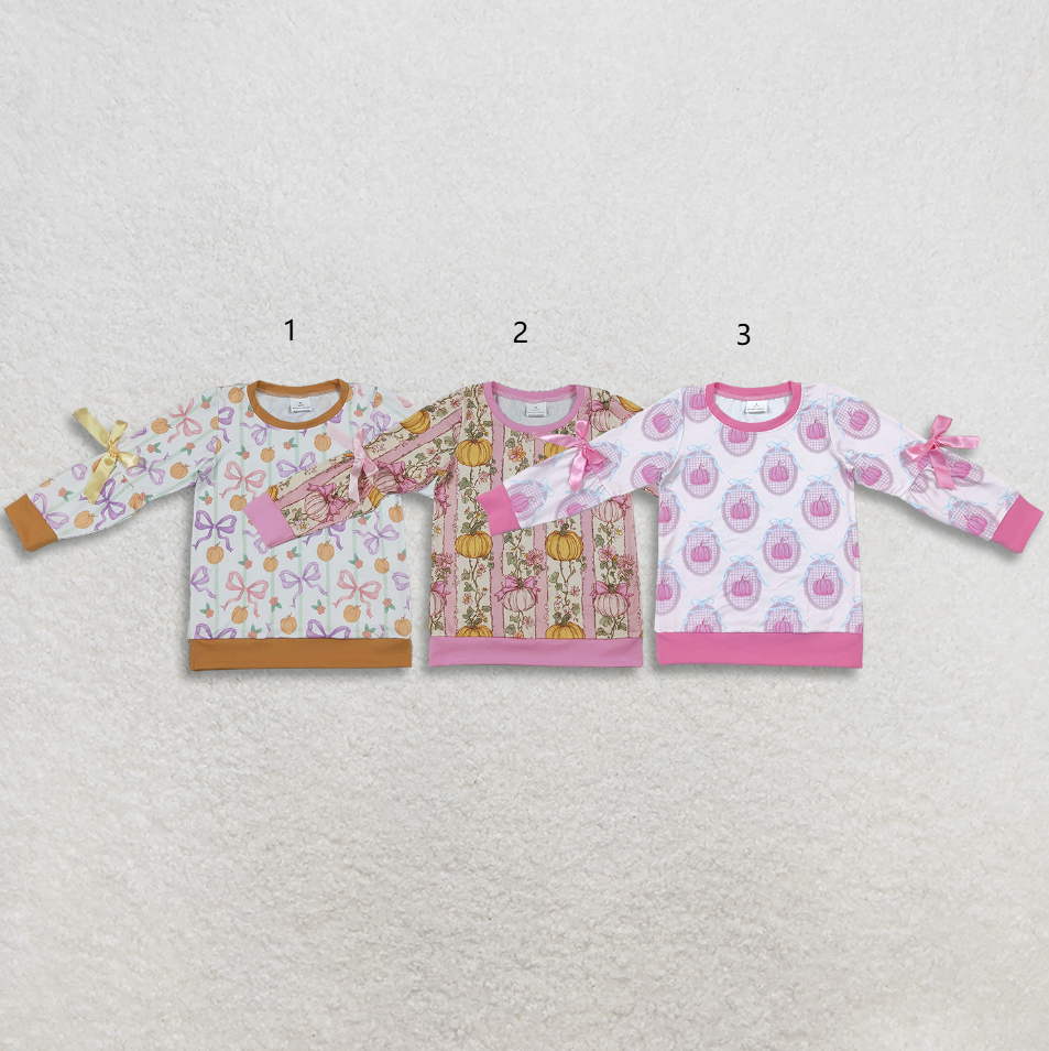 Sibling Baby Girls Kids Long Sleeves Pumpkins Bows Shirts Fall Tops Clothes RTS