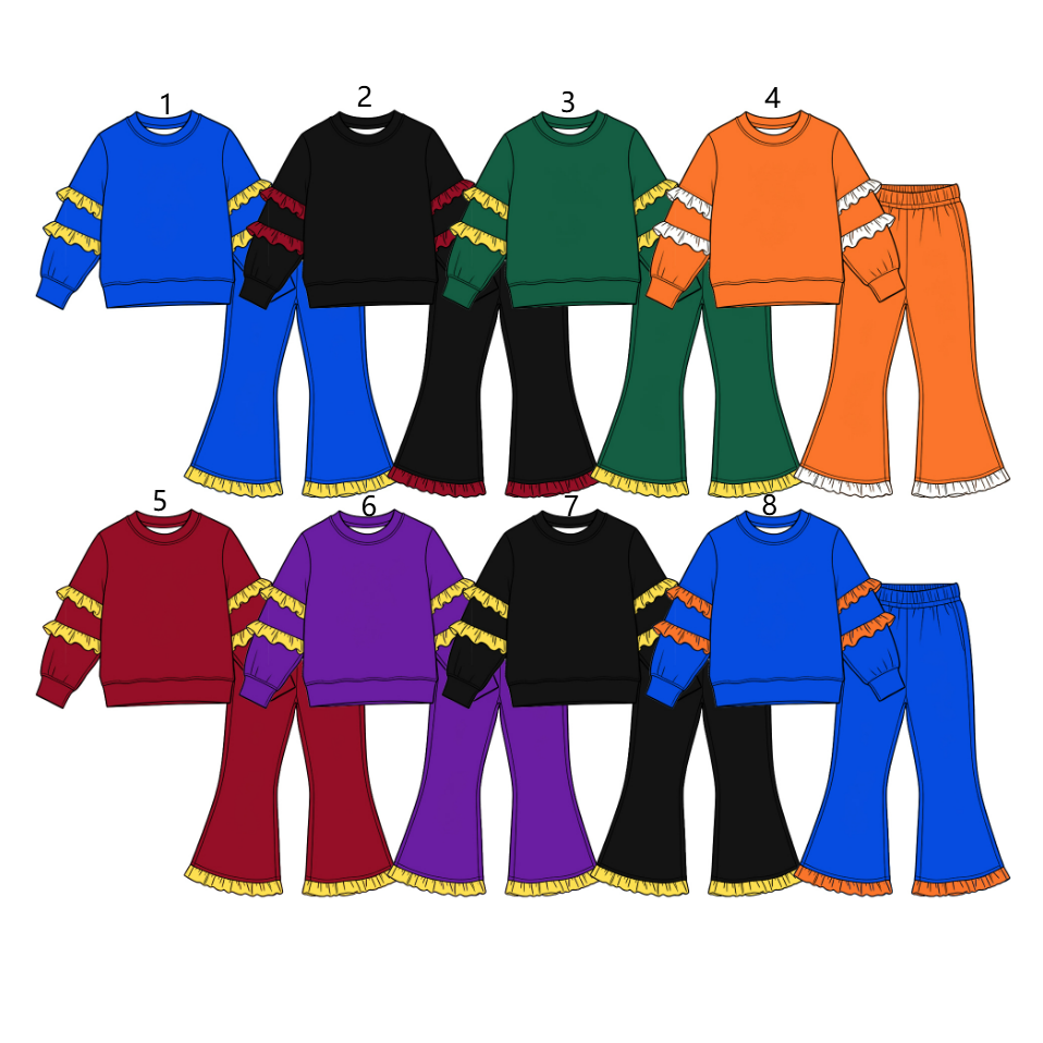 ( Moq 5 ) Preorder Sibling Baby Girls Kids Ruffle Long Sleeves Shirts Pockets Pants Cotton Sets Clothes