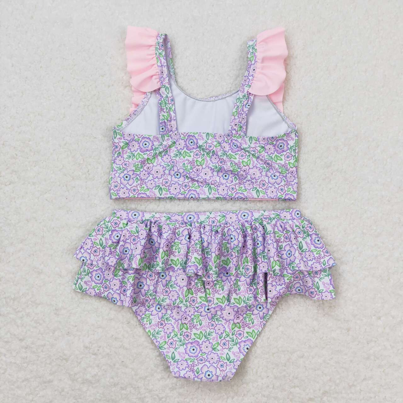 Baby Girl Sleeveless Floral Purple Tops Bummie Shorts Swimsuit