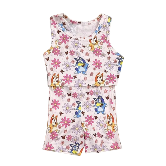 Moq 3 Pre-order GSSO0900 Baby Girl Sleeveless Dogs Floral Tops Shorts Summer Set