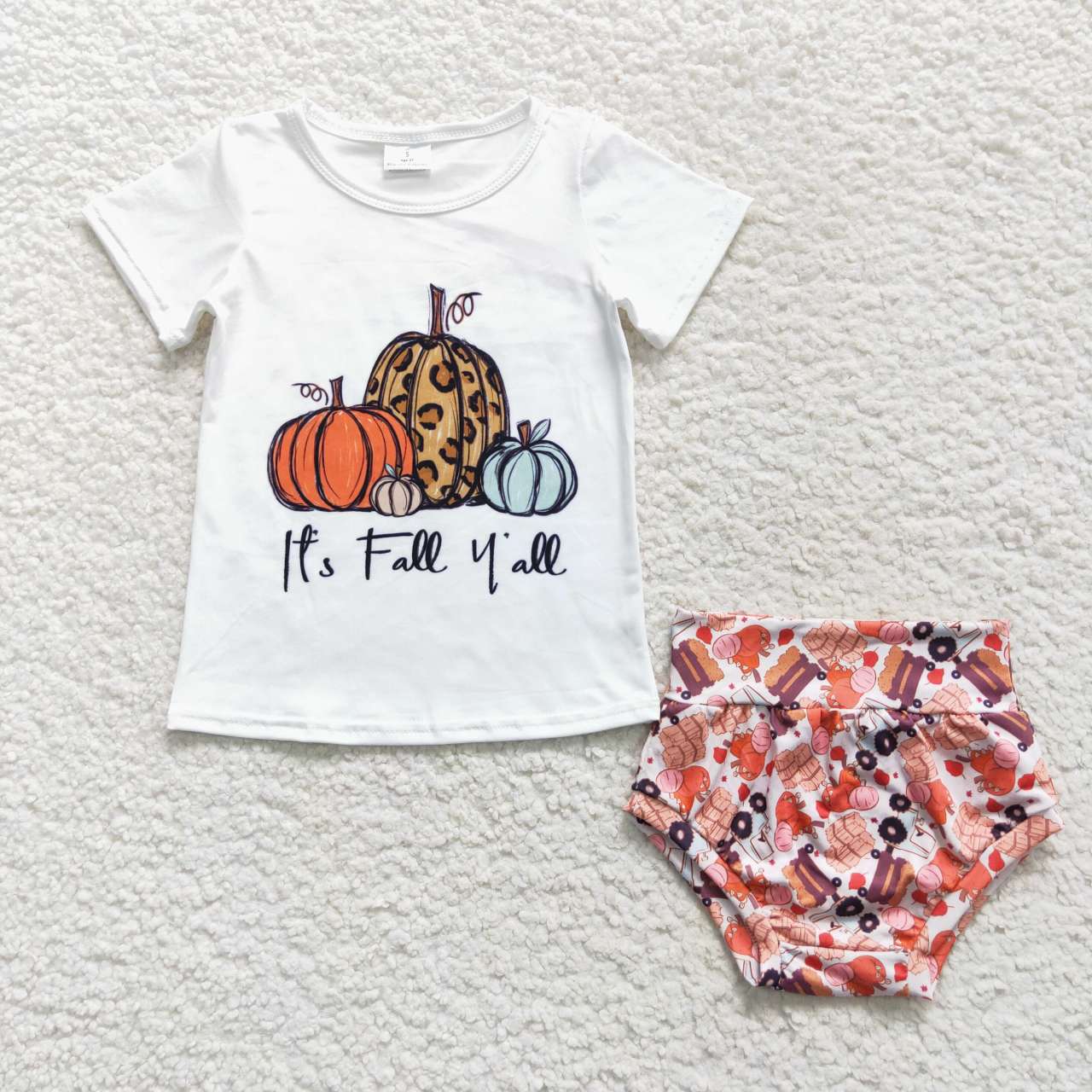 GBO0182 Baby Girl Pumpkin Bummie Shorts Fall Outfit