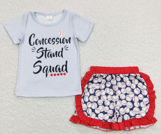 GSSO0484 Baby Girl Grey Short Sleeves Shirt Baseball Shorts Set