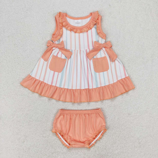 baby girl sleeveless stripes pocket tops bummies set