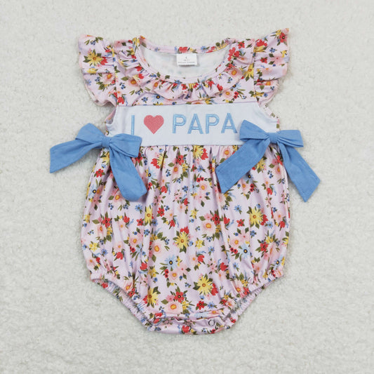 Baby Girl Short Sleeves Embroidery I Love Papa Floral Bubble One Piece Romper