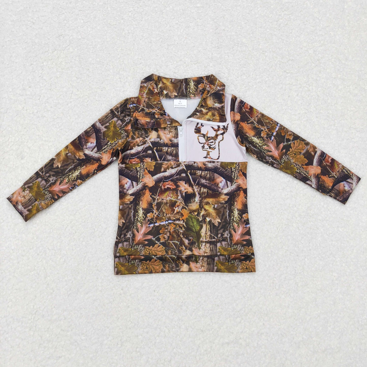 BT0331 Baby Boy Long Sleeves Reindeer Camo Zipper Pullover