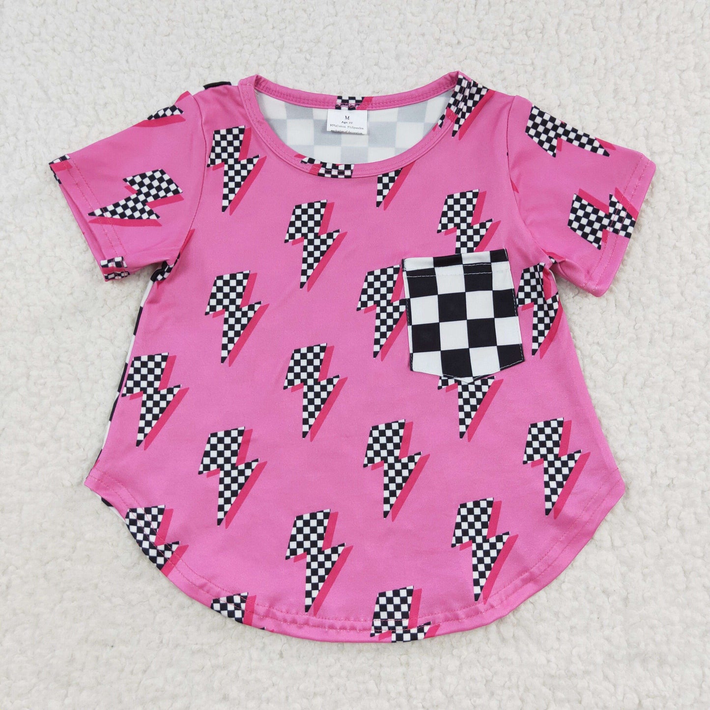 GT0227 Baby Girl Short Sleeves Checkered Pocket Shirt