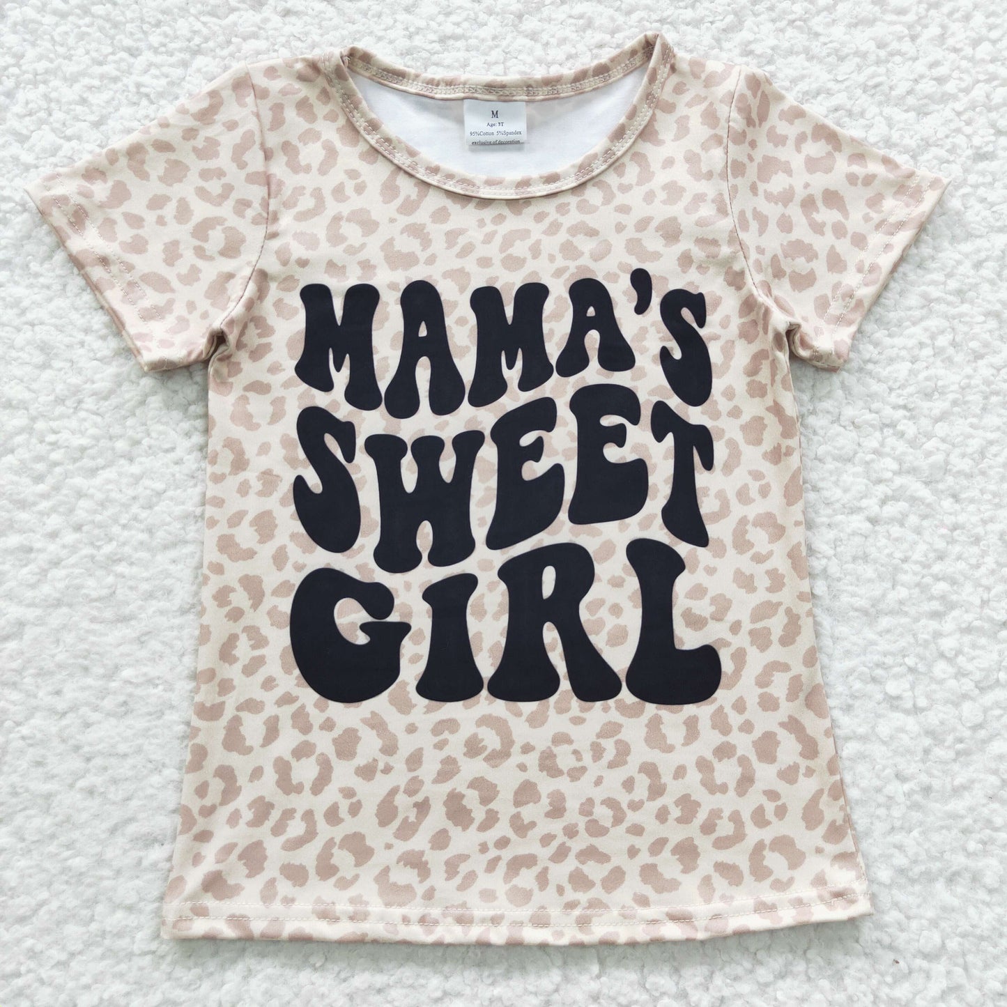 GT0185 Baby Kids Mama's Sweet Girl Summer Short Sleeves Leoprad Top Shirt