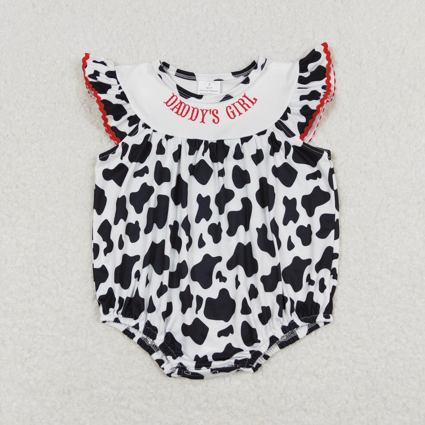 Short Sleeves Daddy's Girl Western Cow Print Bubble One Piece Romper