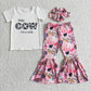 Promotion Baby Girl Short Sleeves Western Cow Shirt Pink Bell Pants Outfit